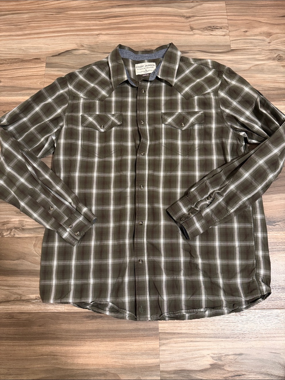 Cody James Western Shirt Mens XL Plaid Pearl Snap Long Sleeve Cotton Green Brown